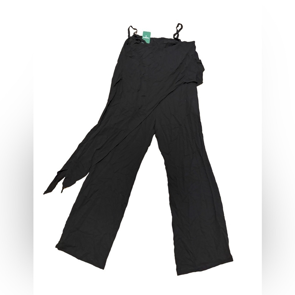 halara wide leg black sleeveless draped jumpsuit